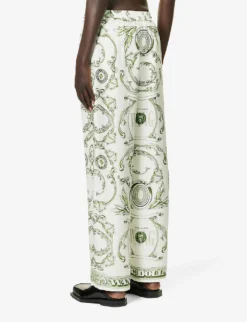 ALEXANDER WANG Graphic-print Slip-pocket High-rise Wide-leg Silk Trousers -Reiss Shop R04160709 IVORYGREEN ALT03