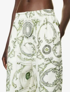 ALEXANDER WANG Graphic-print Slip-pocket High-rise Wide-leg Silk Trousers -Reiss Shop R04160709 IVORYGREEN ALT04