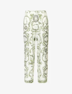 ALEXANDER WANG Graphic-print Slip-pocket High-rise Wide-leg Silk Trousers