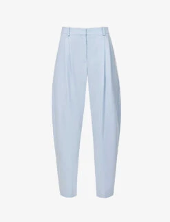 STELLA MCCARTNEY Cropped Pleated Tapered-leg Mid-rise Wool Trousers