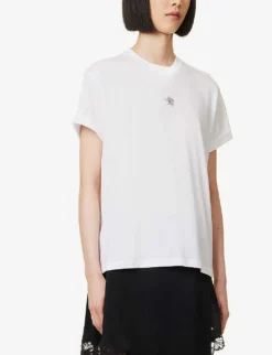 STELLA MCCARTNEY Star-embroidered Folded-hem Cotton-jersey T-shirt -Reiss Shop R04160808 PUREWHITE ALT02