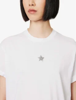 STELLA MCCARTNEY Star-embroidered Folded-hem Cotton-jersey T-shirt -Reiss Shop R04160808 PUREWHITE ALT04