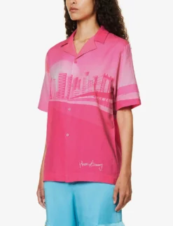 The Rose Tint Shirt Graphic-print Regular-fit Cotton And Linen-blend Shirt -Reiss Shop R04161068 AZALEA ALT02