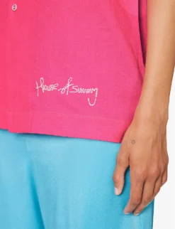 The Rose Tint Shirt Graphic-print Regular-fit Cotton And Linen-blend Shirt -Reiss Shop R04161068 AZALEA ALT05