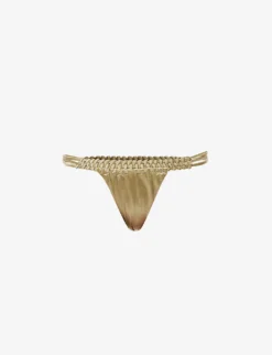 Woven Elasticated-waist Mid-rise Bikini Bottoms