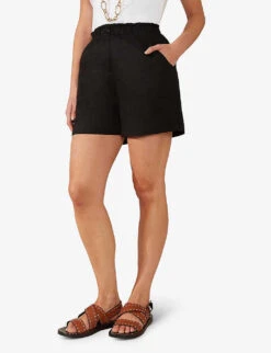Regular-fit Elasticated-waist Linen Shorts 6 Regular-fit Elasticated-waist Linen Shorts -Reiss Shop R04161741 BLACK ALT02