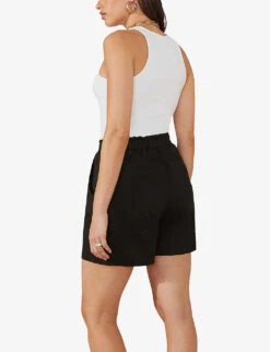 Regular-fit Elasticated-waist Linen Shorts 7 Regular-fit Elasticated-waist Linen Shorts -Reiss Shop R04161741 BLACK ALT03
