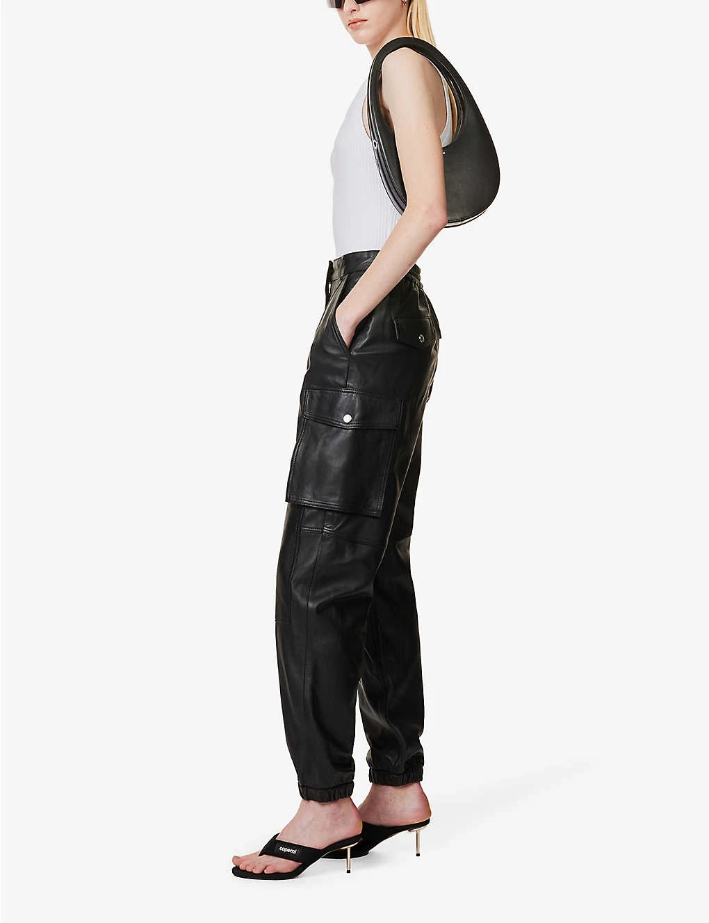 MOSCHINO Patch-pocket Tapered-leg Mid-rise Leather Trousers 2 MOSCHINO Patch-pocket Tapered-leg Mid-rise Leather Trousers - Image 2