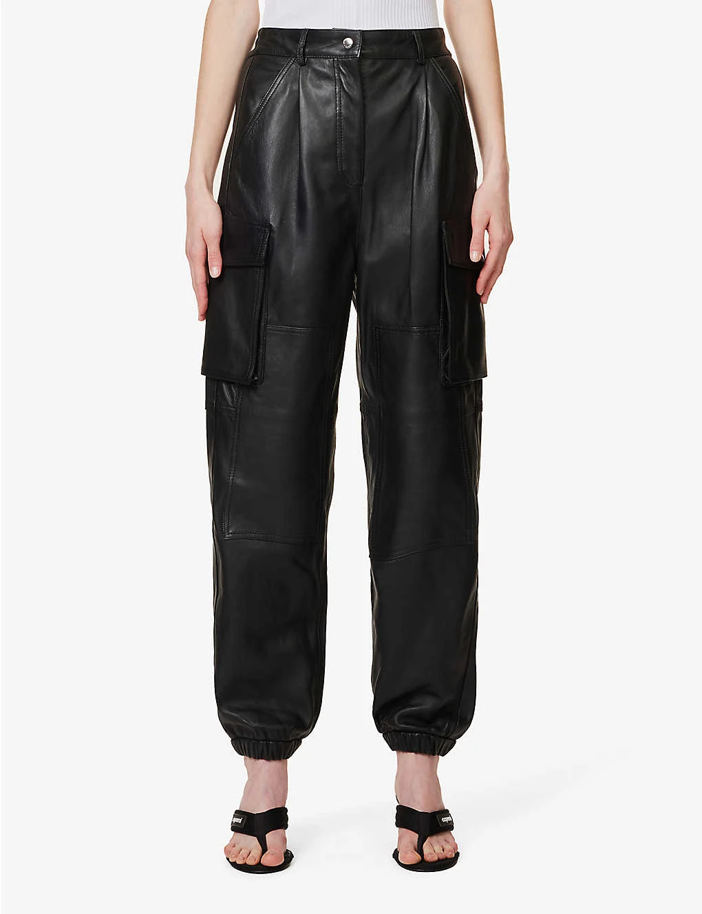 MOSCHINO Patch-pocket Tapered-leg Mid-rise Leather Trousers 3 MOSCHINO Patch-pocket Tapered-leg Mid-rise Leather Trousers - Image 3