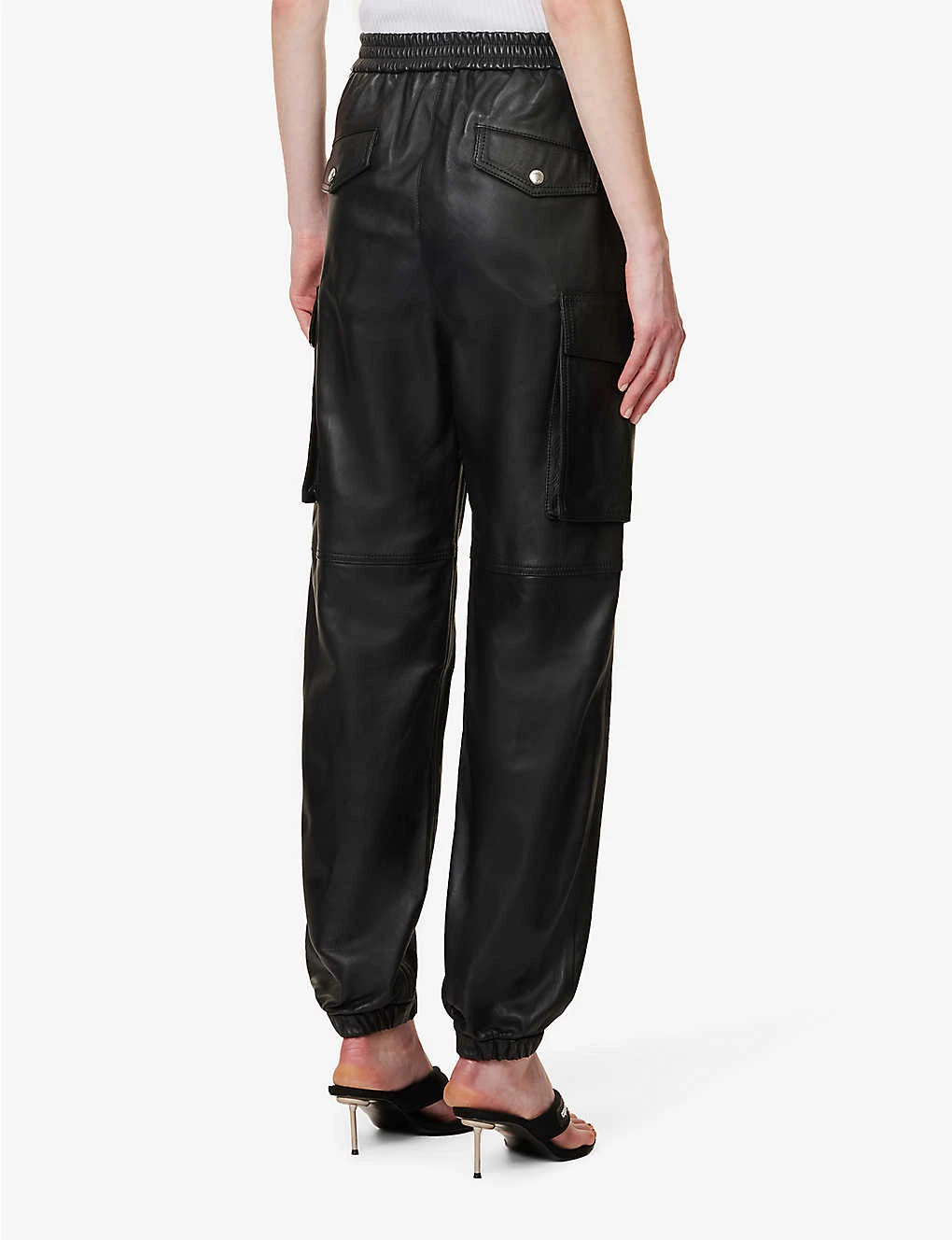 MOSCHINO Patch-pocket Tapered-leg Mid-rise Leather Trousers 4 MOSCHINO Patch-pocket Tapered-leg Mid-rise Leather Trousers - Image 4