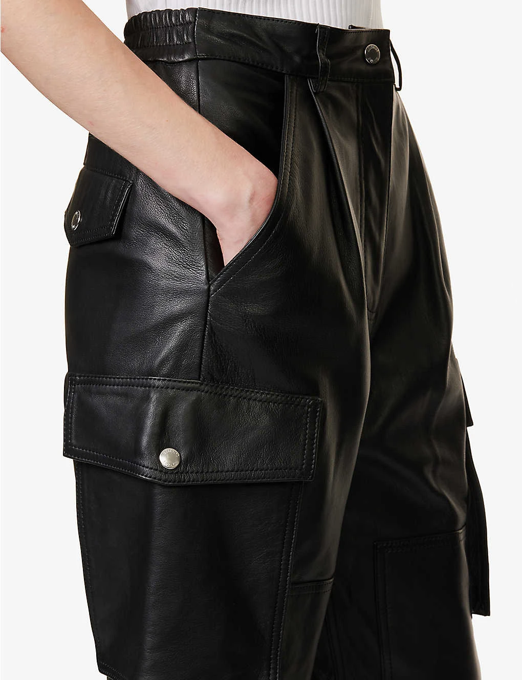 MOSCHINO Patch-pocket Tapered-leg Mid-rise Leather Trousers 5 MOSCHINO Patch-pocket Tapered-leg Mid-rise Leather Trousers - Image 5