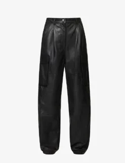 MOSCHINO Patch-pocket Tapered-leg Mid-rise Leather Trousers