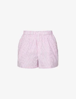 Striped High-rise Cotton-poplin Shorts