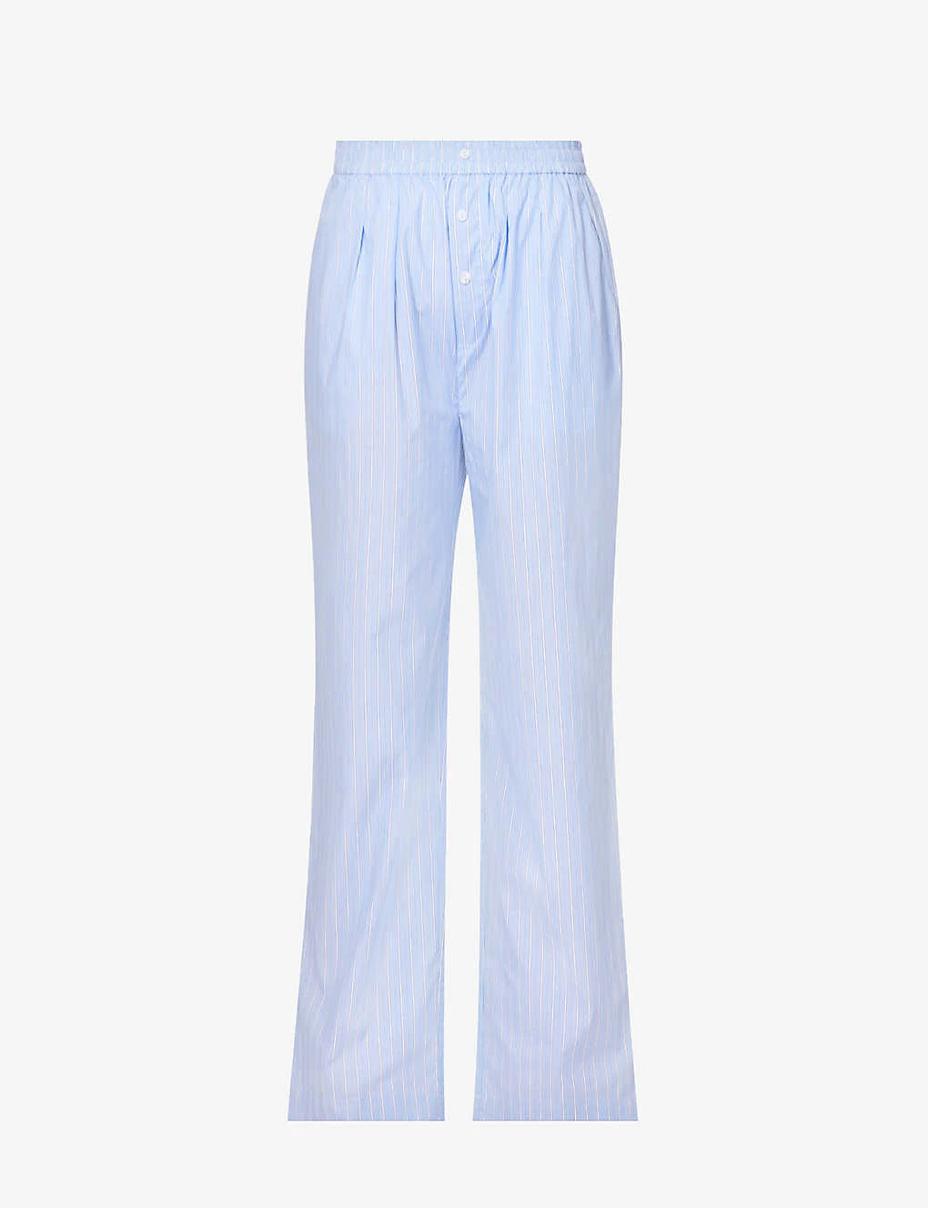 Striped Elasticated-waist Wide-leg High-rise Cotton-poplin Trousers 1 Striped Elasticated-waist Wide-leg High-rise Cotton-poplin Trousers
