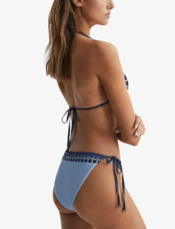 Reiss Tina Printed Stretch Cotton-blend Bikini Bottoms -Reiss Shop R04164813 BLUEPRINT ALT03