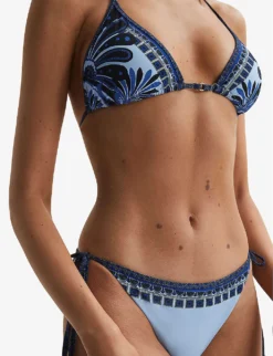 Reiss Tina Printed Stretch Cotton-blend Bikini Bottoms -Reiss Shop R04164813 BLUEPRINT ALT04