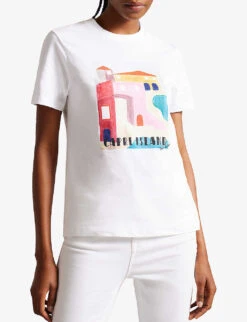 Ted Baker Esmayy Graphic-print Cotton T-shirt -Reiss Shop R04165568 WHITE ALT02