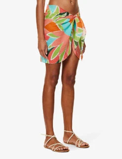 South Beach Abstract-print Linen Sarong -Reiss Shop R04165721 BIRDOFPARADISECRINKLE ALT02