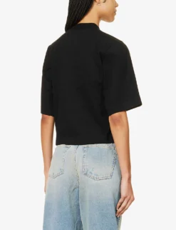 Palm Angels Brand-print Cropped Cotton-jersey T-shirt -Reiss Shop R04166261 BLACKLIGHTGREY ALT03