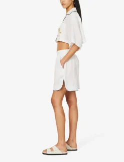 Palm Angels Branded Relaxed-fit Linen Shorts -Reiss Shop R04166265 OFFWHITEBEIGE ALT01