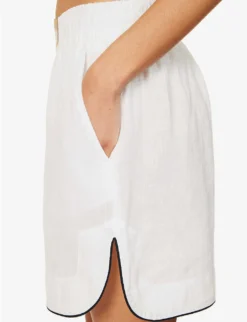 Palm Angels Branded Relaxed-fit Linen Shorts -Reiss Shop R04166265 OFFWHITEBEIGE ALT05