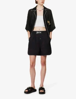 Palm Angels Logo-patch High-rise Linen Shorts -Reiss Shop R04166266 BLACKBLACK ALT01