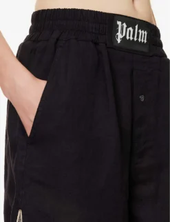 Palm Angels Logo-patch High-rise Linen Shorts -Reiss Shop R04166266 BLACKBLACK ALT05
