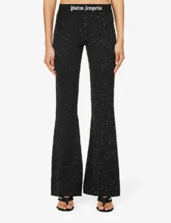 Palm Angels Logo-print Flared-leg Mid-rise Woven Trousers -Reiss Shop R04166272 BLACKWHITE ALT02