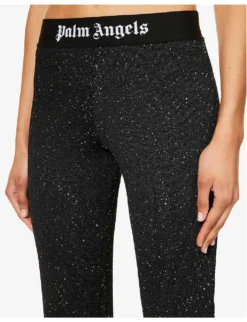 Palm Angels Logo-print Flared-leg Mid-rise Woven Trousers -Reiss Shop R04166272 BLACKWHITE ALT04