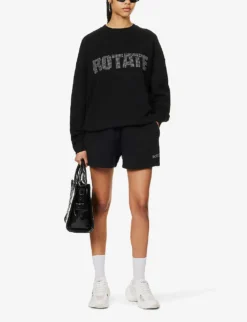 Crystal-embellished Logo-print Organic-cotton Shorts 5 Crystal-embellished Logo-print Organic-cotton Shorts -Reiss Shop R04166485 BLACK ALT01