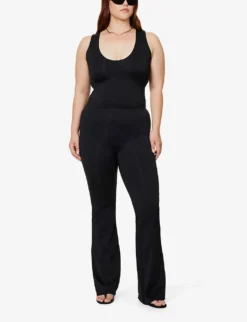 GOOD AMERICAN Scuba Flared High-rise Stretch-woven Leggings 3 GOOD AMERICAN Scuba Flared High-rise Stretch-woven Leggings -Reiss Shop R04166616 BLACK001 ALT01