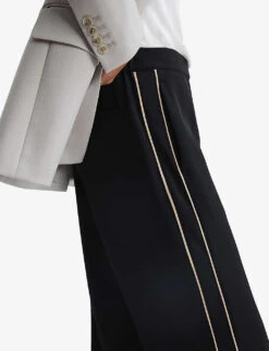Reiss Theo Side-stripe Wide-leg Mid-rise Woven Trousers -Reiss Shop R04166639 BLACK ALT04