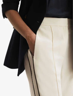Reiss Theo Taper Tapered-leg, Mid-rise Side-stripe Woven Trousers -Reiss Shop R04166640 CREAM ALT04