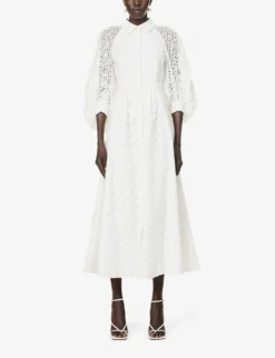 Pat Broderie-patterned Puff-sleeve Regular-fit Cotton Midi Dress 7 Pat Broderie-patterned Puff-sleeve Regular-fit Cotton Midi Dress -Reiss Shop R04168612 WHITE ALT02