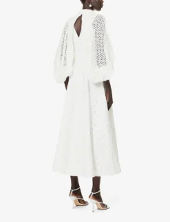 Pat Broderie-patterned Puff-sleeve Regular-fit Cotton Midi Dress 8 Pat Broderie-patterned Puff-sleeve Regular-fit Cotton Midi Dress -Reiss Shop R04168612 WHITE ALT03