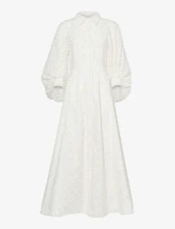 Pat Broderie-patterned Puff-sleeve Regular-fit Cotton Midi Dress