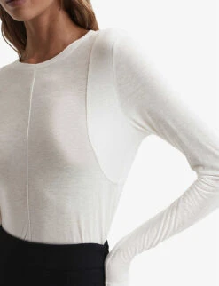 Reiss Mai Exposed-seamed Woven-blend T-shirt -Reiss Shop R04169174 IVORY ALT04