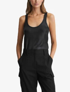 Reiss Lilly Round-neck Sleeveless Metallic Stretch-woven Vest 6 Reiss Lilly Round-neck Sleeveless Metallic Stretch-woven Vest -Reiss Shop R04169180 BLACK ALT02