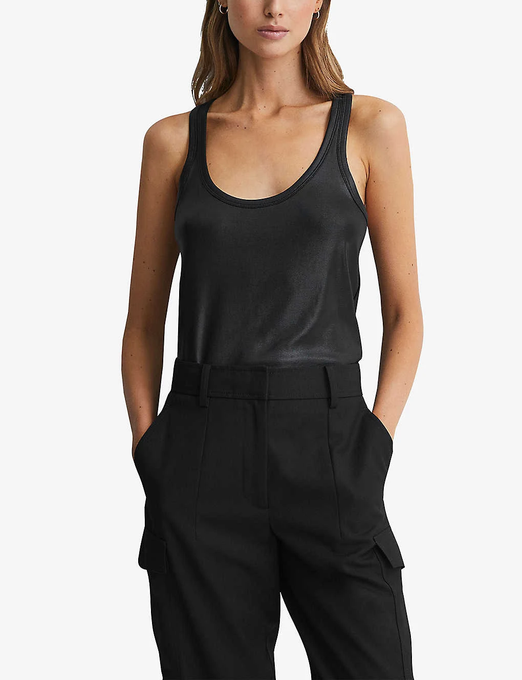 Reiss Lilly Round-neck Sleeveless Metallic Stretch-woven Vest 3 Reiss Lilly Round-neck Sleeveless Metallic Stretch-woven Vest - Image 3