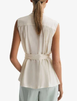 Reiss Romy Stripe-trim Stretch-woven Blouse -Reiss Shop R04169198 IVORY ALT03