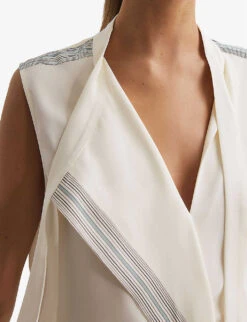 Reiss Romy Stripe-trim Stretch-woven Blouse -Reiss Shop R04169198 IVORY ALT04