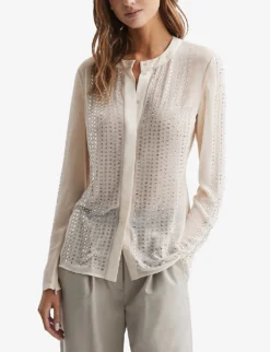 Reiss Robyn Rhinestone-embellished Woven Blouse -Reiss Shop R04169210 CREAM ALT02