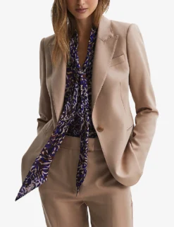 Reiss Tora Animal-print Neck-tie Woven Blouse 7 Reiss Tora Animal-print Neck-tie Woven Blouse -Reiss Shop R04169213 BLUE ALT02