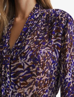 Reiss Tora Animal-print Neck-tie Woven Blouse 9 Reiss Tora Animal-print Neck-tie Woven Blouse -Reiss Shop R04169213 BLUE ALT04