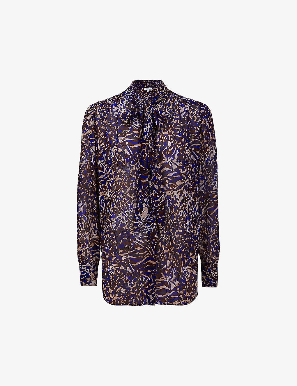 Reiss Tora Animal-print Neck-tie Woven Blouse 1 Reiss Tora Animal-print Neck-tie Woven Blouse