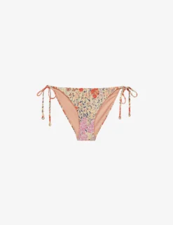 Reiss Daniella Floral-print Side-tie Stretch-woven Bikini Bottoms