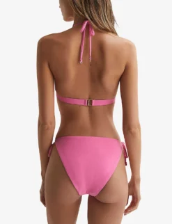 Reiss Ripley Triangle-shape Chain-embellished Stretch-woven Bikini Top -Reiss Shop R04169528 PINK ALT03