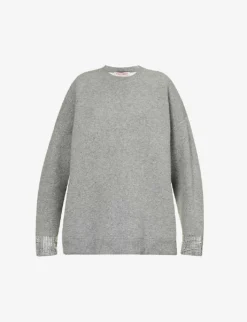 Valentino Rhinestone-embellished Oversized Wool-blend Knitted Sweatshirt