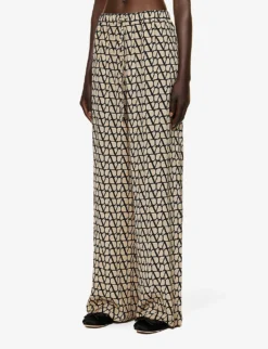Valentino Monogram-print Straight-leg Silk Trousers -Reiss Shop R04169684 BEIGENERO ALT02
