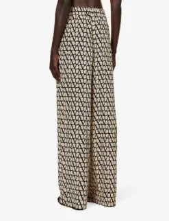 Valentino Monogram-print Straight-leg Silk Trousers -Reiss Shop R04169684 BEIGENERO ALT03